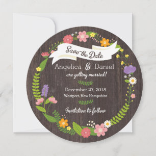 Rustic Woodland Bohemian Floral Wreath Wedding Save The Date
