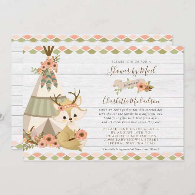 Rustic Woodland Boho Shower By Mail Invitation (Front/Back)