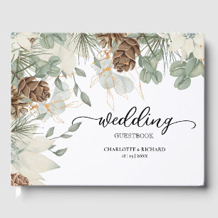 Rustic Woodland Botanical & Pinecones Wedding Guest Book