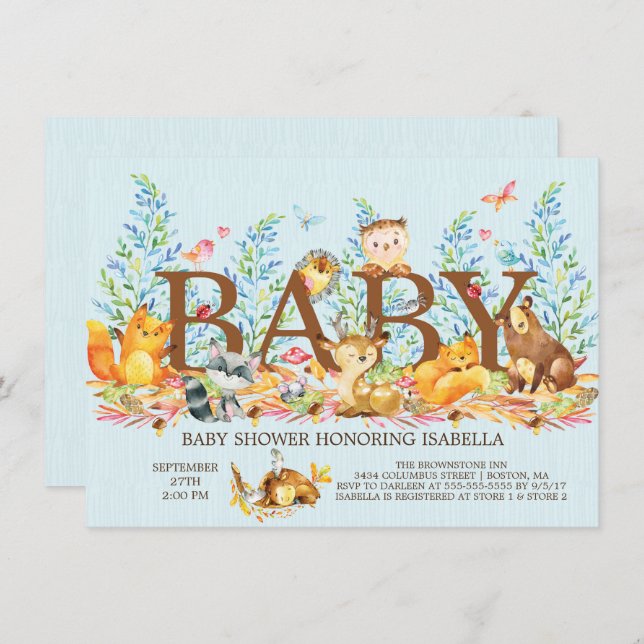 Rustic Woodland Boys Baby Shower Invitation (Front/Back)