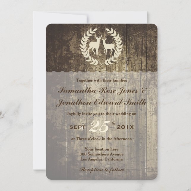 Rustic Woodland Buck and Deer Wedding Invite (Front)