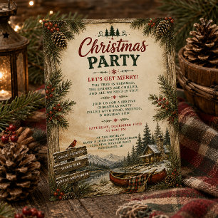 Rustic Woodland Cabin Christmas Party Invitation