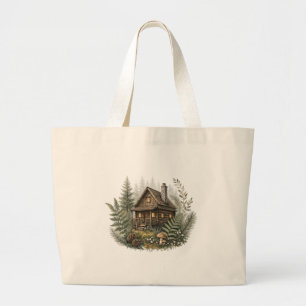 Rustic Woodland Cabin Cottagecore Art Large Tote Bag