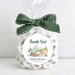 Rustic Woodland Camping Baby Shower Thank You Classic Round Sticker