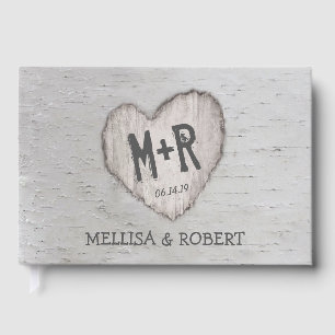 Rustic Woodland Carved Heart Birch Tree Wedding Guest Book