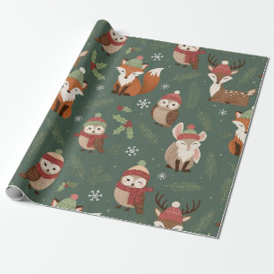 Rustic Woodland Christmas Animal Pattern Wrapping Paper