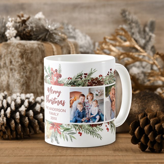Rustic Woodland Christmas Family 4 Photo  Coffee Mug (Creator Uploaded)