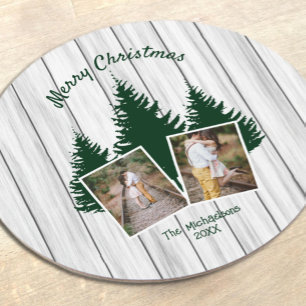 Rustic Woodland Christmas Photo Round Paper Coaster