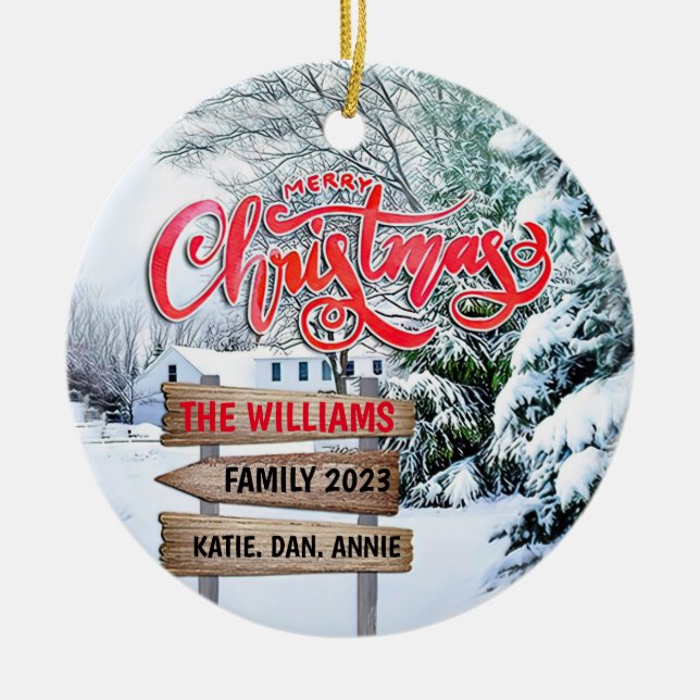 Rustic woodland Christmas Winter snow Woodland  Ceramic Ornament (Front)