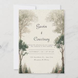 Rustic Woodland Cottage Wedding  Invitation