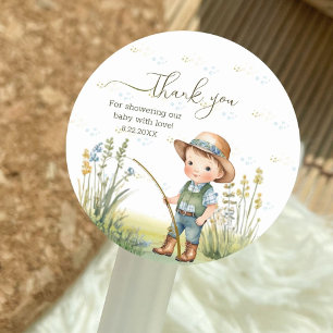 Rustic Woodland Cute Fishing Baby Shower Thank You Classic Round Sticker