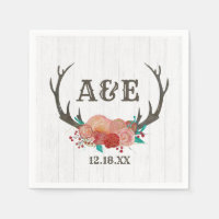 Rustic Woodland Deer Antler Boho Wedding Monogram