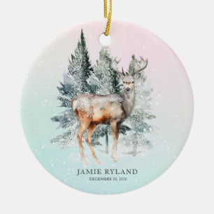 Rustic Woodland Deer Baby Photo Keepsake Ceramic Ornament