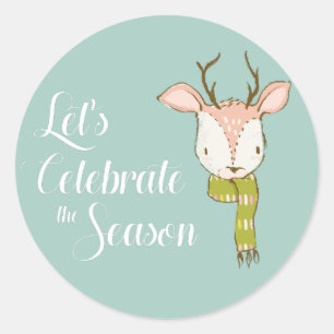 Rustic Woodland Deer Celebrate the Holiday Season Classic Round Sticker