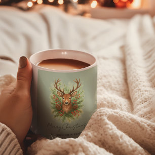 Rustic Woodland Deer Head with Winter Foliage - Coffee Mug