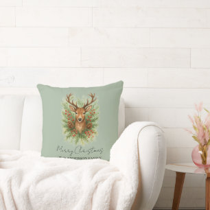 Rustic Woodland Deer Head with Winter Foliage -  Cushion