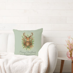 Rustic Woodland Deer Head with Winter Foliage -  Cushion