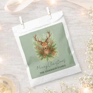 Rustic Woodland Deer Head with Winter Foliage - Favour Bag