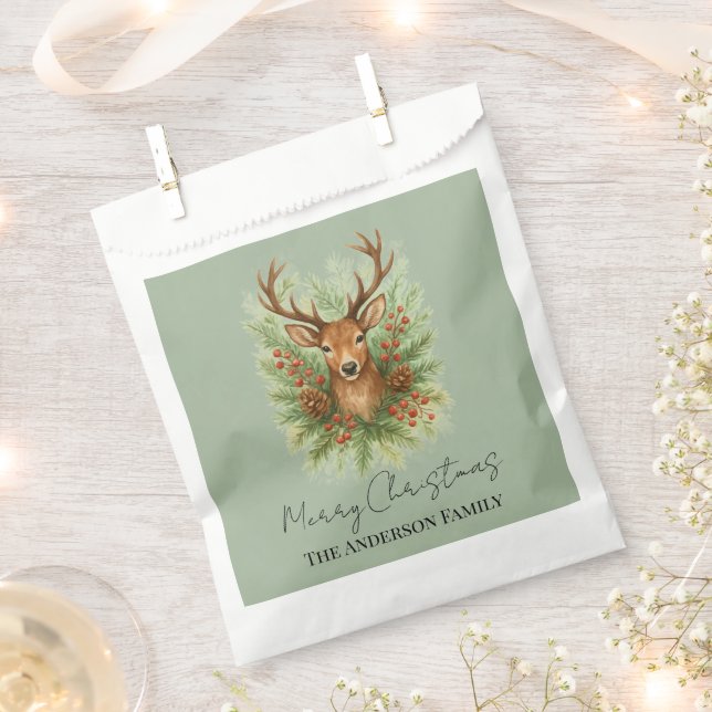 Rustic Woodland Deer Head with Winter Foliage -  Favour Bag (Clipped)