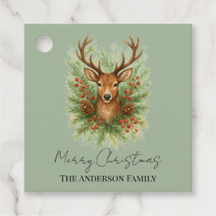 Rustic Woodland Deer Head with Winter Foliage - Favour Tags