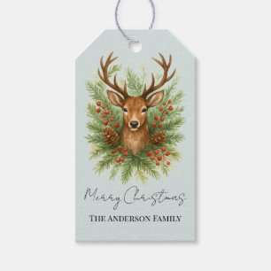 Rustic Woodland Deer Head with Winter Foliage - Gift Tags