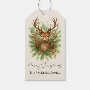 Rustic Woodland Deer Head with Winter Foliage -  Gift Tags