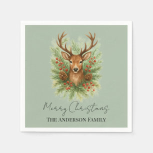 Rustic Woodland Deer Head with Winter Foliage - Napkin