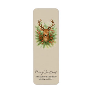 Rustic Woodland Deer Head with Winter Foliage - Return Address Label