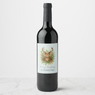 Rustic Woodland Deer Head with Winter Foliage -  Wine Label