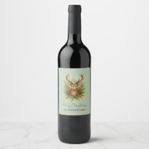 Rustic Woodland Deer Head with Winter Foliage - Wine Label