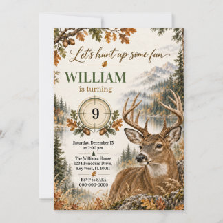 Rustic Woodland Deer Hunting Birthday Invitation