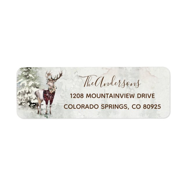 Rustic Woodland Deer in the Snow Return Address Label (Front)