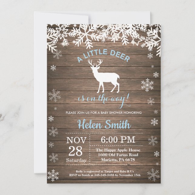 Rustic Woodland Deer Winter Boy Baby Shower Invitation (Front)