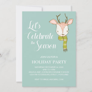 Rustic Woodland Deer with Scarf Holiday Party Invitation
