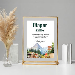 Rustic Woodland Diaper raffle baby shower sign