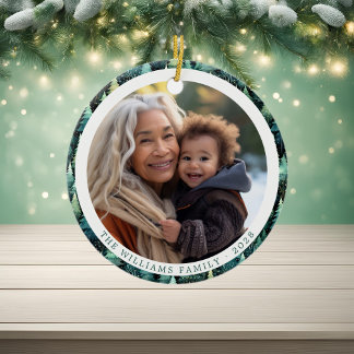 Rustic Woodland Family Christmas 2 Photos Ceramic Ornament