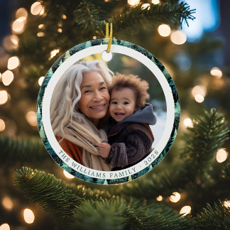 Rustic Woodland Family Christmas Photo Ceramic Ornament