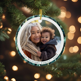 Rustic Woodland Family Christmas Photo Ceramic Ornament