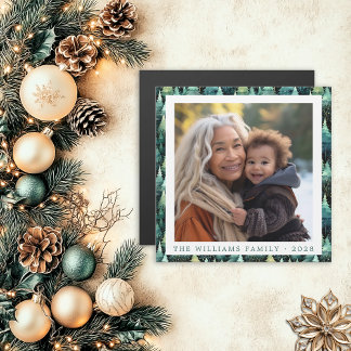 Rustic Woodland Family Christmas Photo Magnet