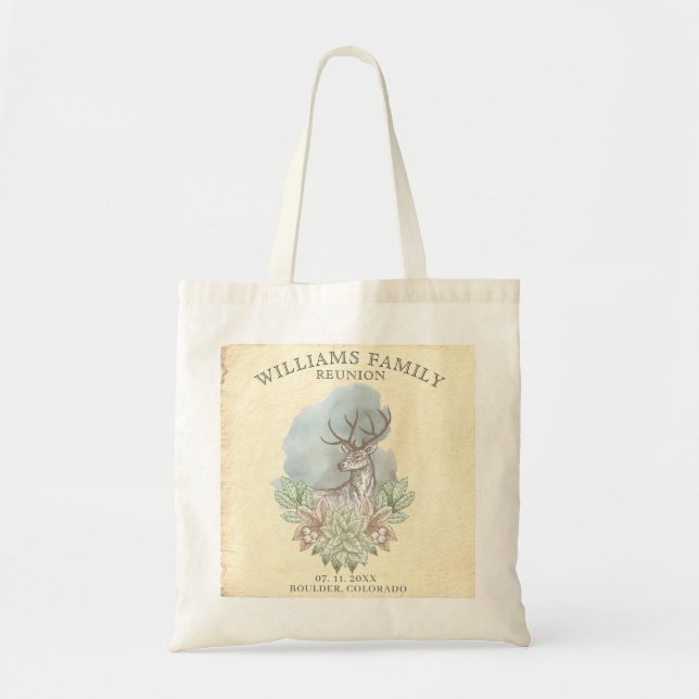 Rustic woodland family reunion monogram tote bag (Front)