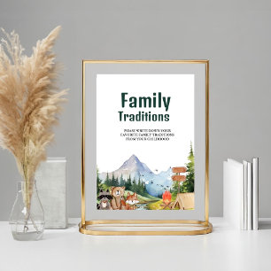 Rustic Woodland Family Traditions baby shower sign