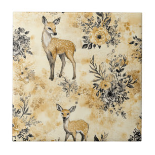 Rustic Woodland Fawn Pattern Ceramic Tile