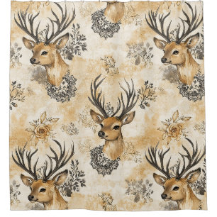 Rustic Woodland Fawn Pattern Shower Curtain