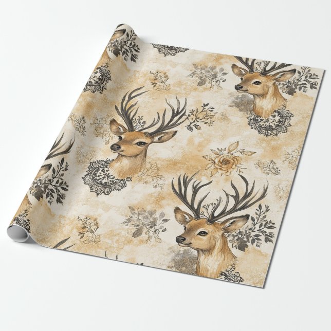 Rustic Woodland Fawn Pattern Wrapping Paper (Unrolled)