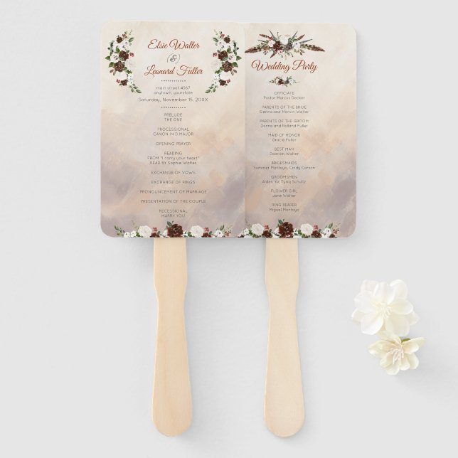Rustic Woodland Feathers and Floral Bloom Hand Fan (Front and Back)