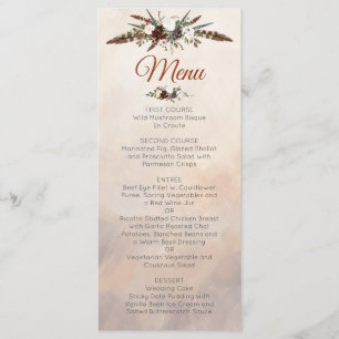Rustic Woodland Feathers and Floral Bloom Menu