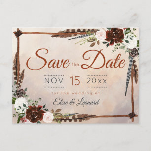 Rustic Woodland Feathers and Floral Bloom Postcard