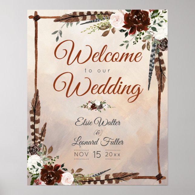 Rustic Woodland Feathers and Floral Bloom Poster (Front)