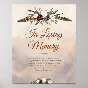 Rustic Woodland Feathers and Floral Bloom Poster