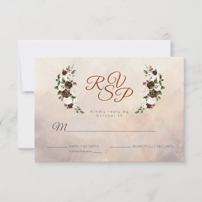 Rustic Woodland Feathers and Floral Bloom RSVP Card (Front)